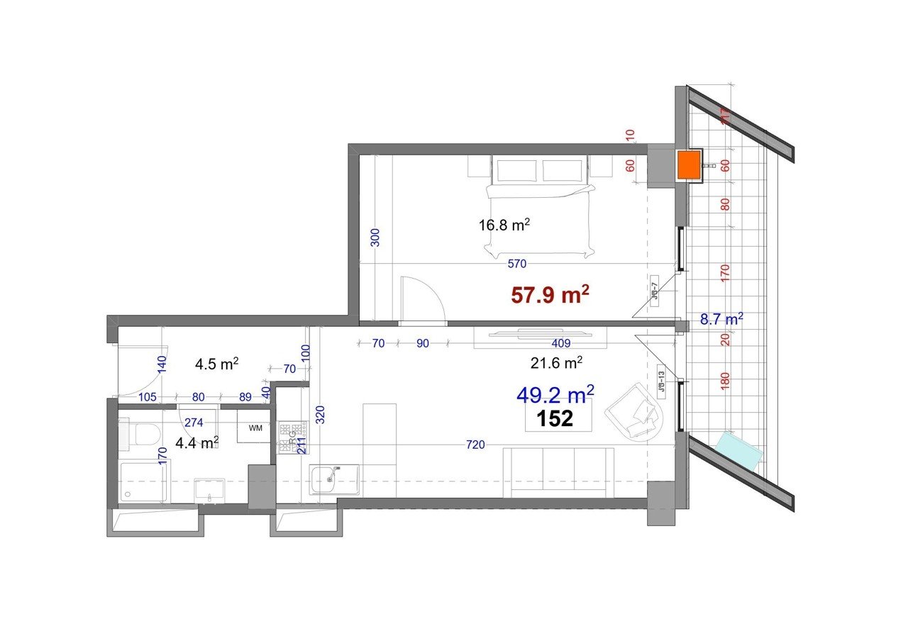 2-комнатная квартира · 58 м²